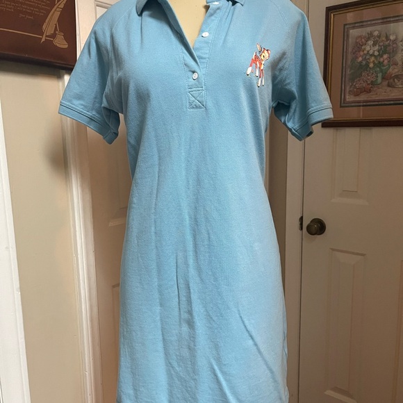 BSR Dresses & Skirts - BSR Light Blue Polo Shirt Dress with Embroidered Fawn